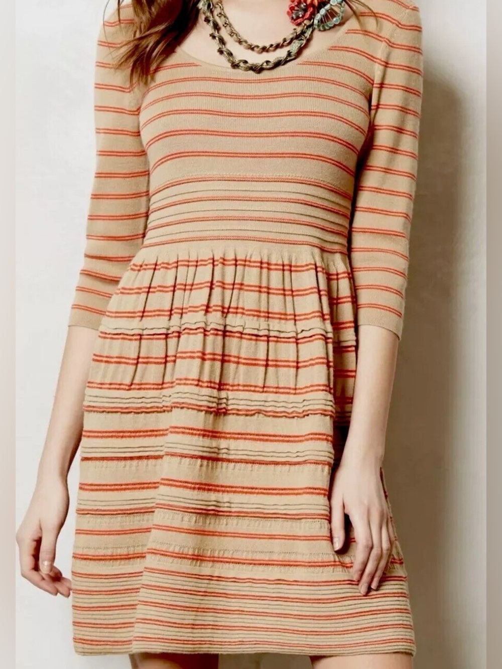 Anthropologie Dress Womens XS Knitted Knotted Elodie Stripe Casual Sweater Mini